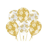 Ballonnen Fancy - 65 jaar - Wit-Goud - 6 stuks
