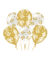 Ballonnen Fancy - 70 jaar - Wit-Goud - 6 stuks