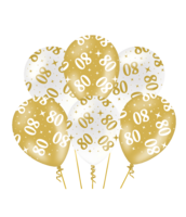 Ballonnen Fancy - 80 jaar - Wit-Goud - 6 stuks
