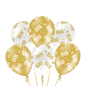 Ballonnen Fancy - 100 jaar - Wit-Goud - 6 stuks