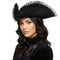Piratenhoed - Captain Blackbeard met Zwarte Ruches - Volwassenen