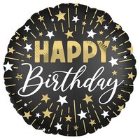 Folieballon - Happy Birthday Goud-Zwart - 45 cm - Helium- en Luchtvulling