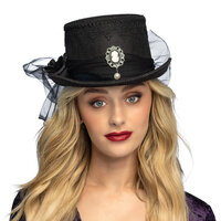 Steampunk  Gothic Hoge Hoed met Kant - Zwart
