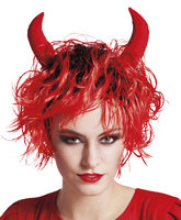 Pruik Curly Devil rood met hoorntjes Pruik Curly Devil rood met hoorntjes