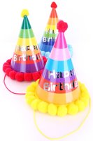 Feesthoedjes - Karton met Pompons - Happy Birthday