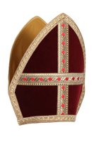 Sinterklaas Mijter - Velours - Donkerrood - Volwassenen Sinterklaas Mijter - Velours - Donkerrood - Volwassenen