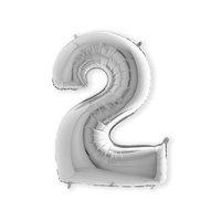 Folieballon Helium- en Luchtvulling - Zilver - Cijfer 2 - 100 cm  Folieballon Helium- en Luchtvulling - Zilver - Cijfer 2 - 100 cm