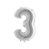 Folieballon Helium- en Luchtvulling - Zilver - Cijfer 3 - 100 cm  Folieballon Helium- en Luchtvulling - Zilver - Cijfer 3 - 100 cm