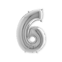 Folieballon Helium- en Luchtvulling - Zilver - Cijfer 6 - 100 cm  Folieballon Helium- en Luchtvulling - Zilver - Cijfer 6 - 100 cm