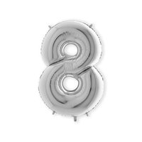 Folieballon Helium- en Luchtvulling - Zilver - Cijfer 8 - 100 cm  Folieballon Helium- en Luchtvulling - Zilver - Cijfer 8 - 100 cm