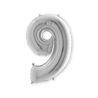 Folieballon Helium- en Luchtvulling - Zilver - Cijfer 9 - 100 cm  Folieballon Helium- en Luchtvulling - Zilver - Cijfer 9 - 100 cm