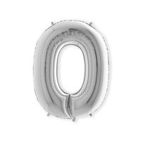 Folieballon Helium- en Luchtvulling - Zilver - Cijfer 0 - 100 cm  Folieballon Helium- en Luchtvulling - Zilver - Cijfer 0 - 100 cm
