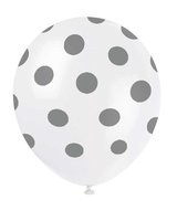 6 witte ballonnen met zilver stippen 30 cm 6 witte ballonnen met zilver stippen 30 cm