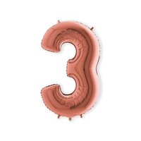 Folieballon Helium- en Luchtvulling - Rosé Goud - Cijfer 3 - 100 cm  Folieballon Helium- en Luchtvulling - Rosé Goud - Cijfer 3 - 100 cm