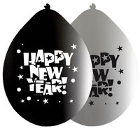 Ballonnen Happy New Year - Zwart-Zilver - 8 stuks Ballonnen Happy New Year - Zwart-Zilver - 8 stuks