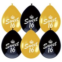 Ballonnen - Sweet 16 - Goud-Zwart - 6 stuks - 30 cm Ballonnen - Sweet 16 - Goud-Zwart - 6 stuks - 30 cm