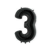 Folieballon Helium- en Luchtvulling - Zwart - Cijfer 3 - 100 cm  Folieballon Helium- en Luchtvulling - Zwart - Cijfer 3 - 100 cm