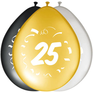 Van Kreta bijlage Ballonnen 25 jaar zwart/goud/zilver | Feestartikelenshop.com