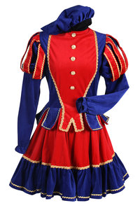 Zwarte Piet Kostuum Dames Luxe Fluweel Rood Blauw